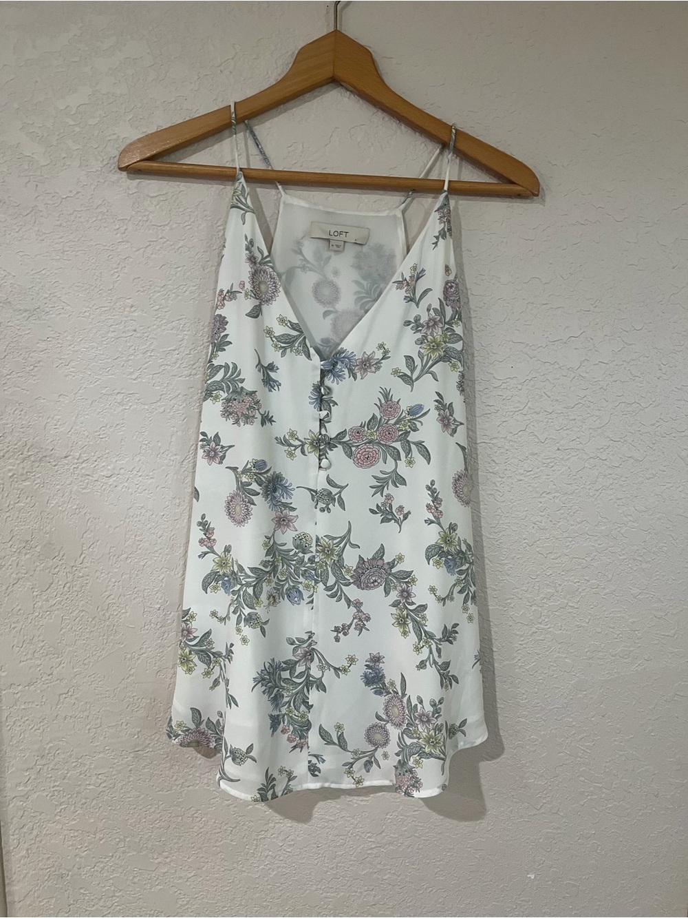 LOFT White Floral Slip Cami with Pastel Bouquet
